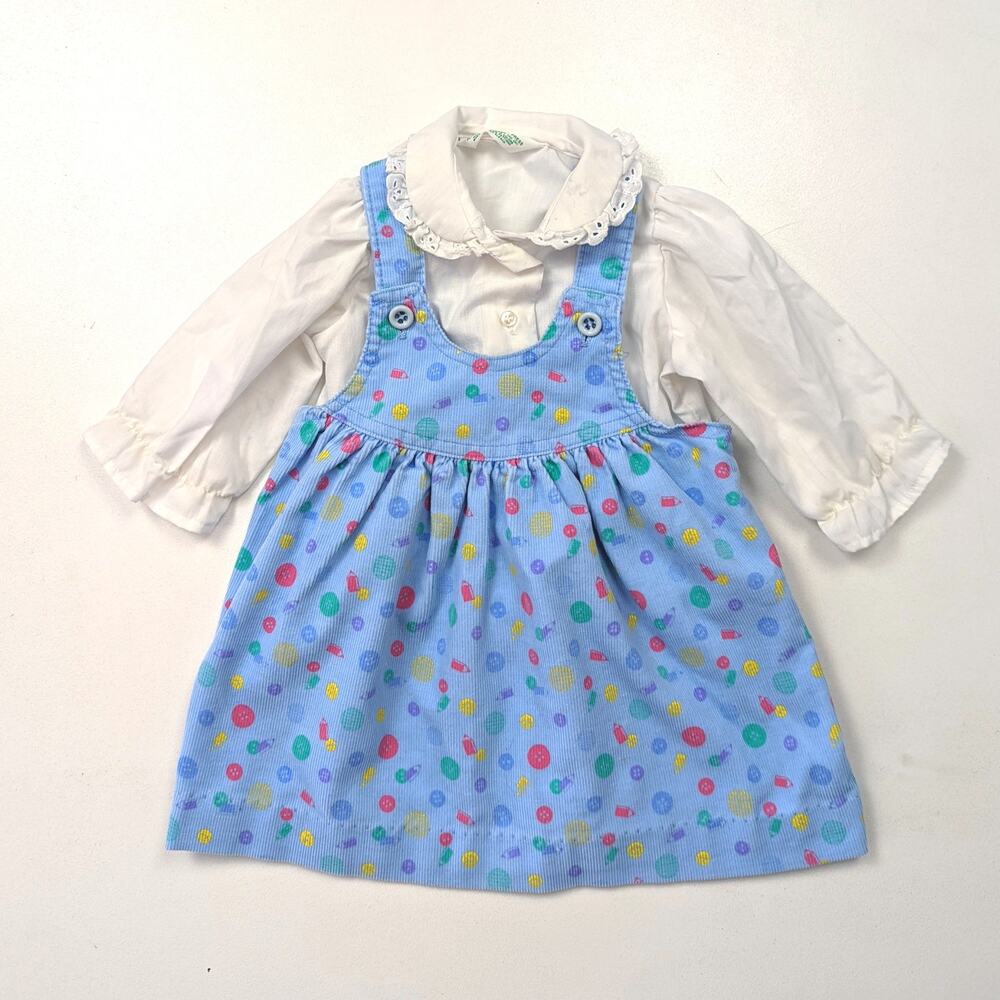 Vintage Healthtex Dress Girls Sz 18m Blue Pinafore Jumper Corduroy Outfit 80s